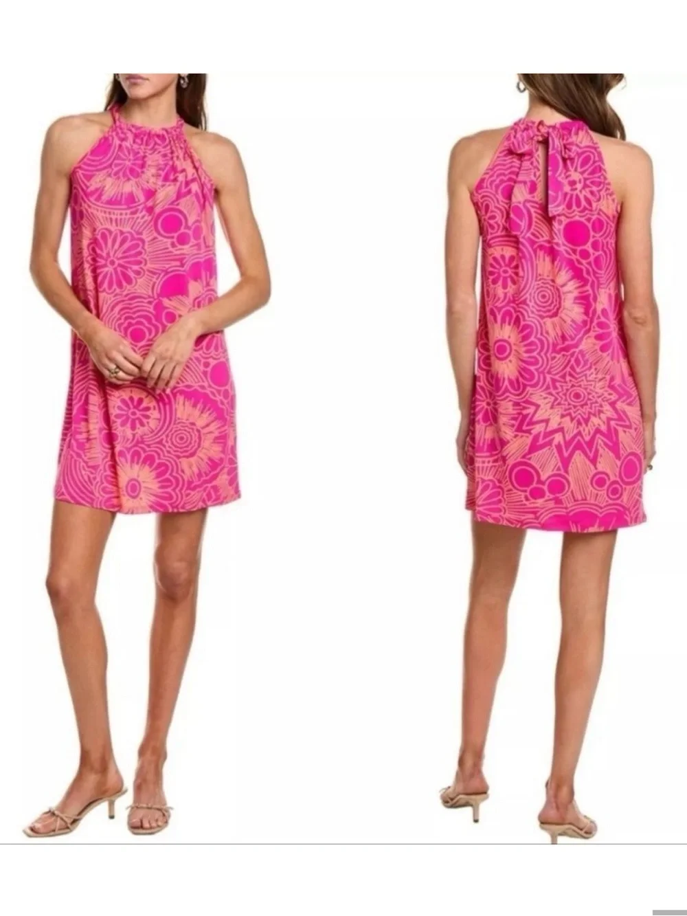 Trina Turk Hot Pink and Orange Floral Halter Dress - Picture 1 of 4